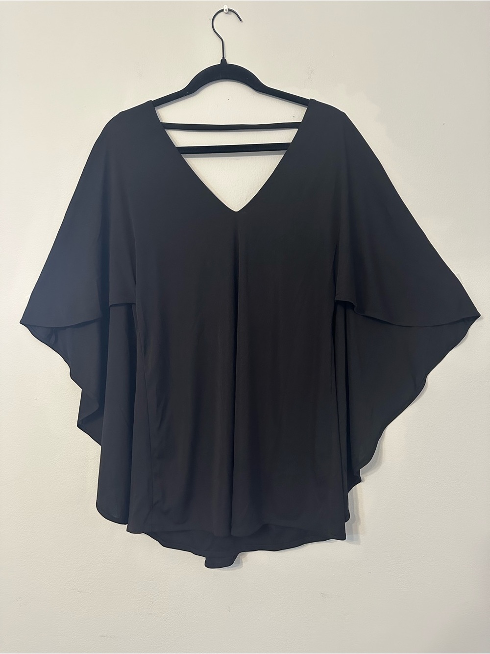 Elegant Black V-Neck Flutter Sleeve Blouse
